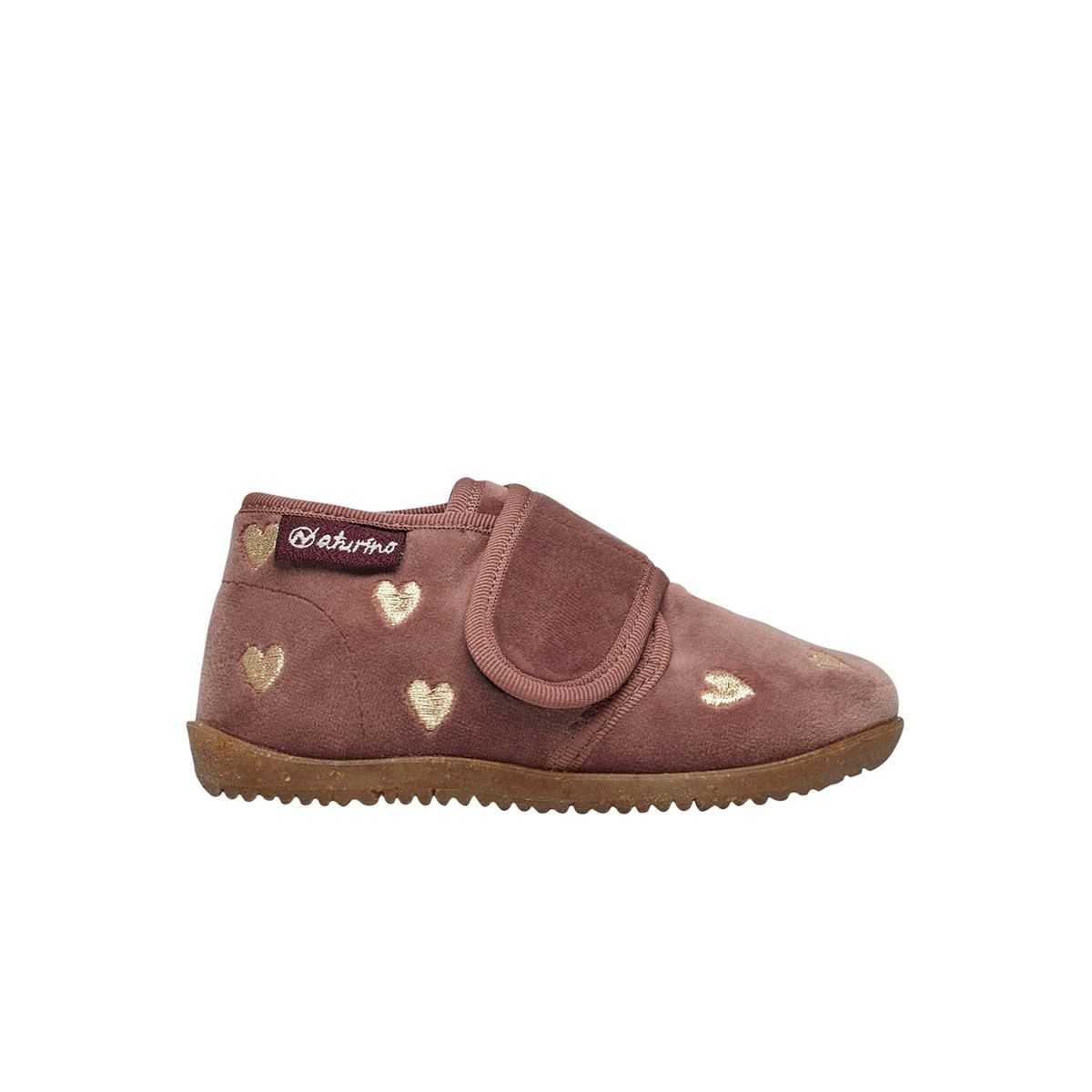 Chaussons en velours avec c urs naitie rose antique Naturino La