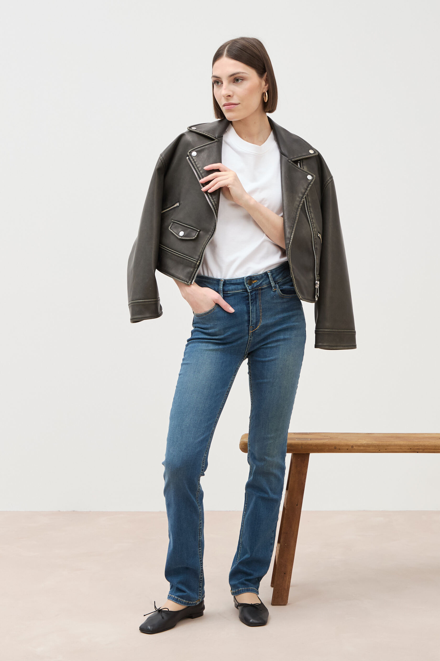 Jeans regular taille haute, BONOBO