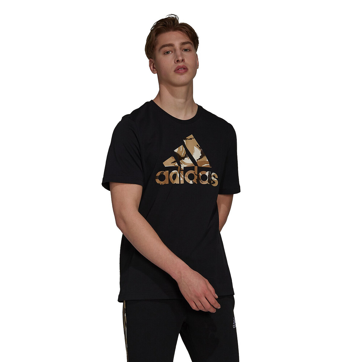 black adidas t shirt with gold logo