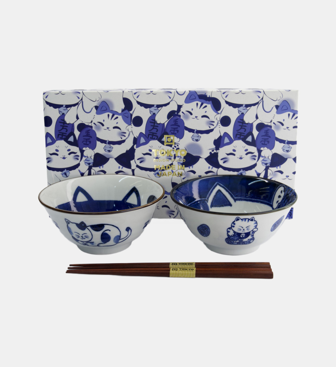 Coffret de 2 bols tayo et 2 paires de baguettes - chat, TOKYO DESIGN STUDIO