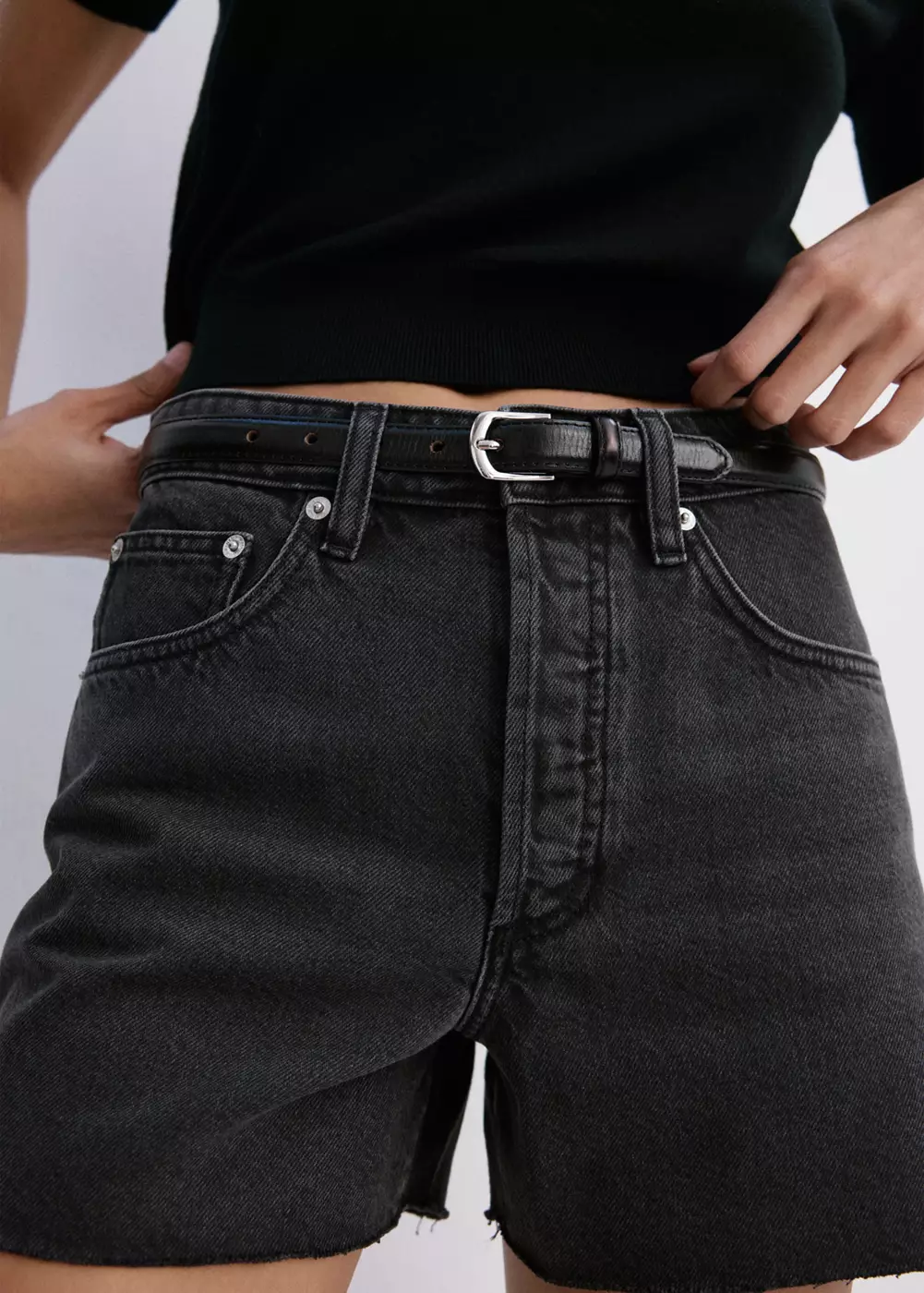 Short en jean revers effilochés, MANGO