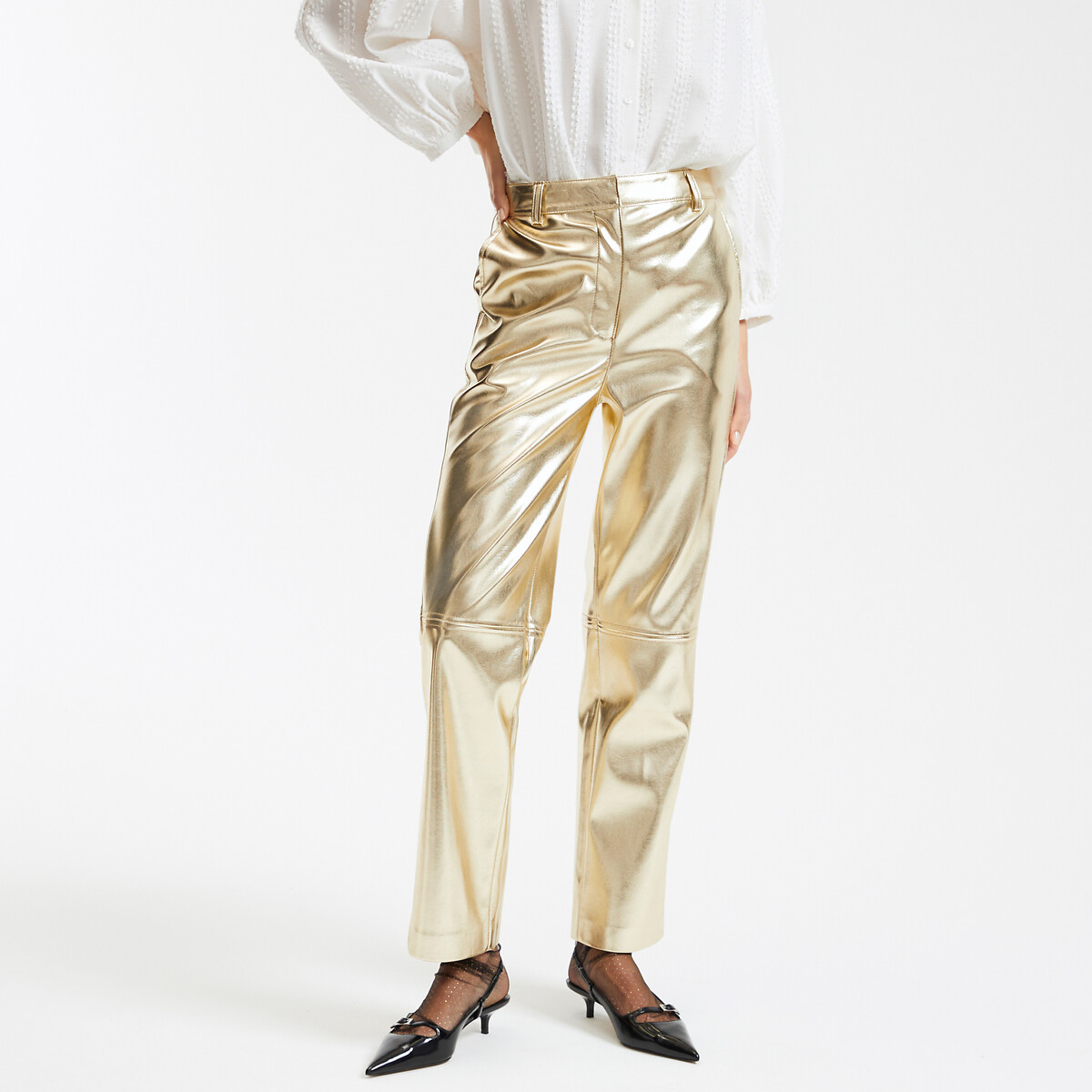 Rechte metallic broek