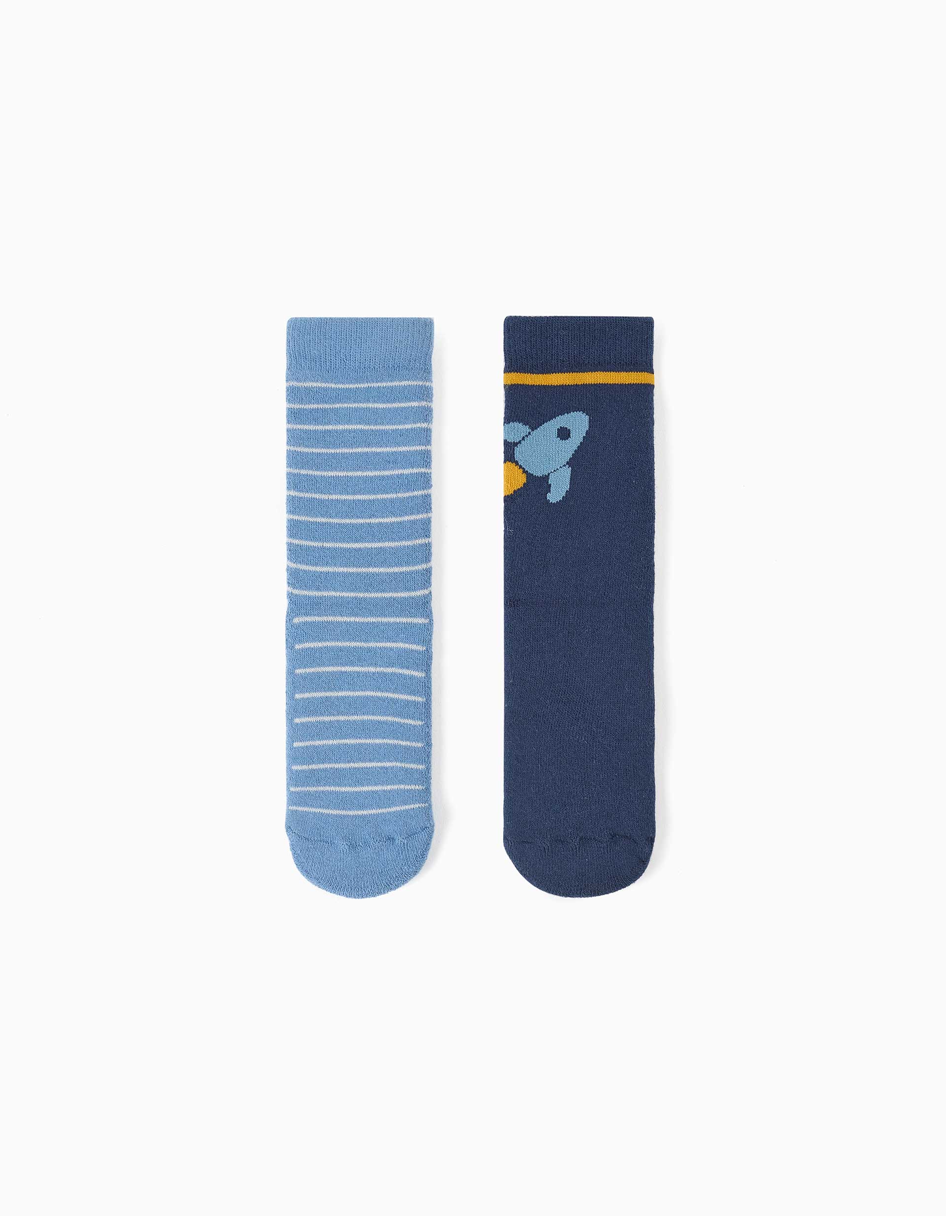 Lot de 2 paires de chaussettes antidérapantes avec rayures/fusée, ZIPPY