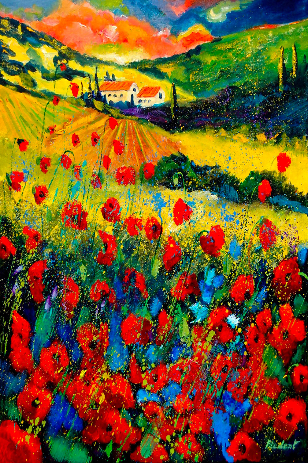 Tableau fleurs champ de coquelicot en provence, HEXOA