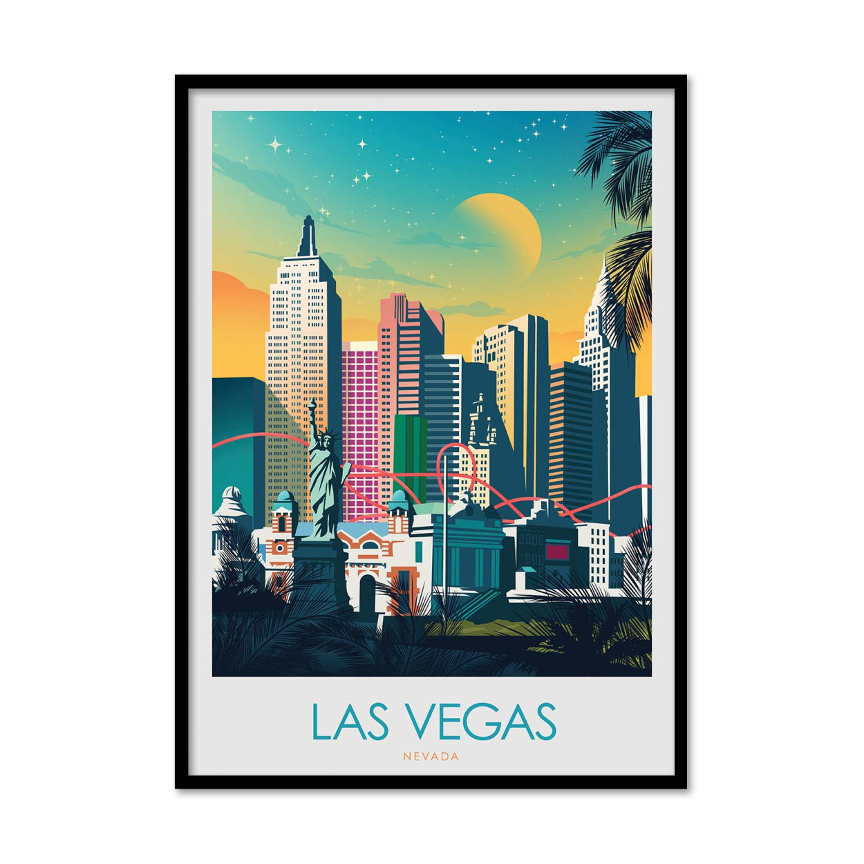 Affiche d’art et cadre noir 50 x 70 cm - Las Vegas - Studio Inception, WALL EDITIONS