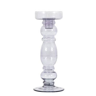 25cm Grey Glass Candlestick SO'HOME