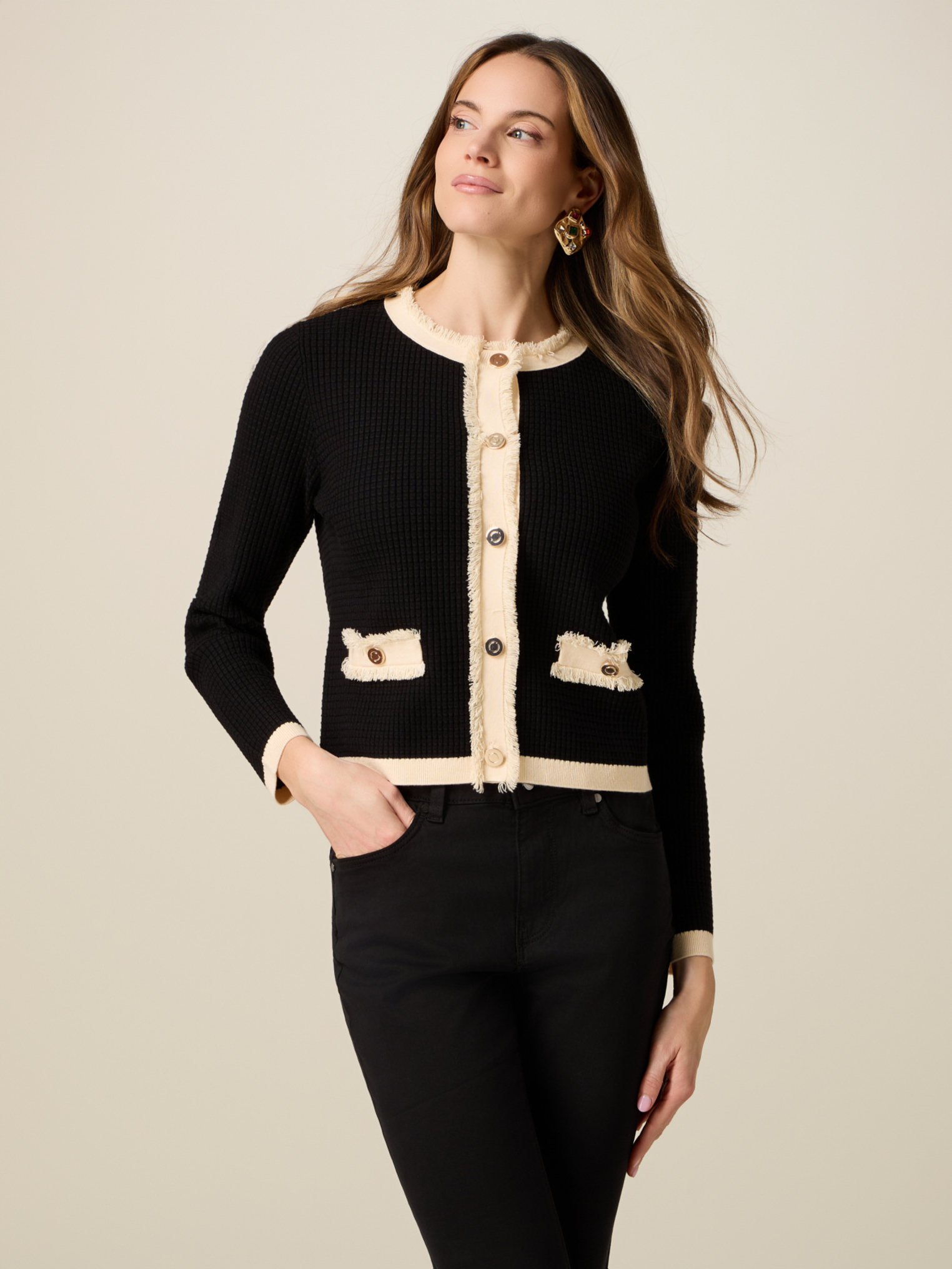 Cardigan bicolore effet veste, OLTRE