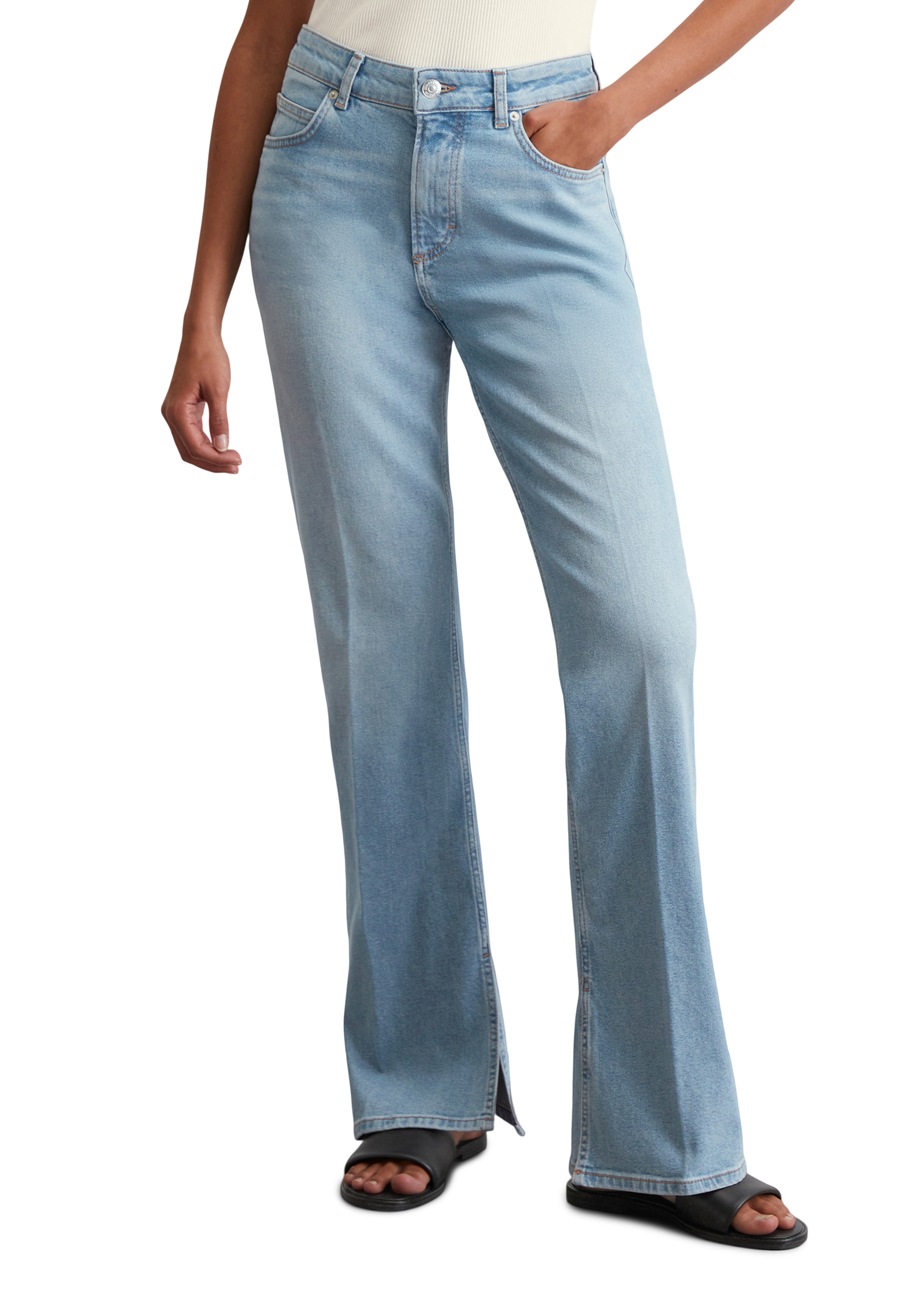Jeans modèle Kiruna flared en coton organique mélangé stretch, MARC O'POLO