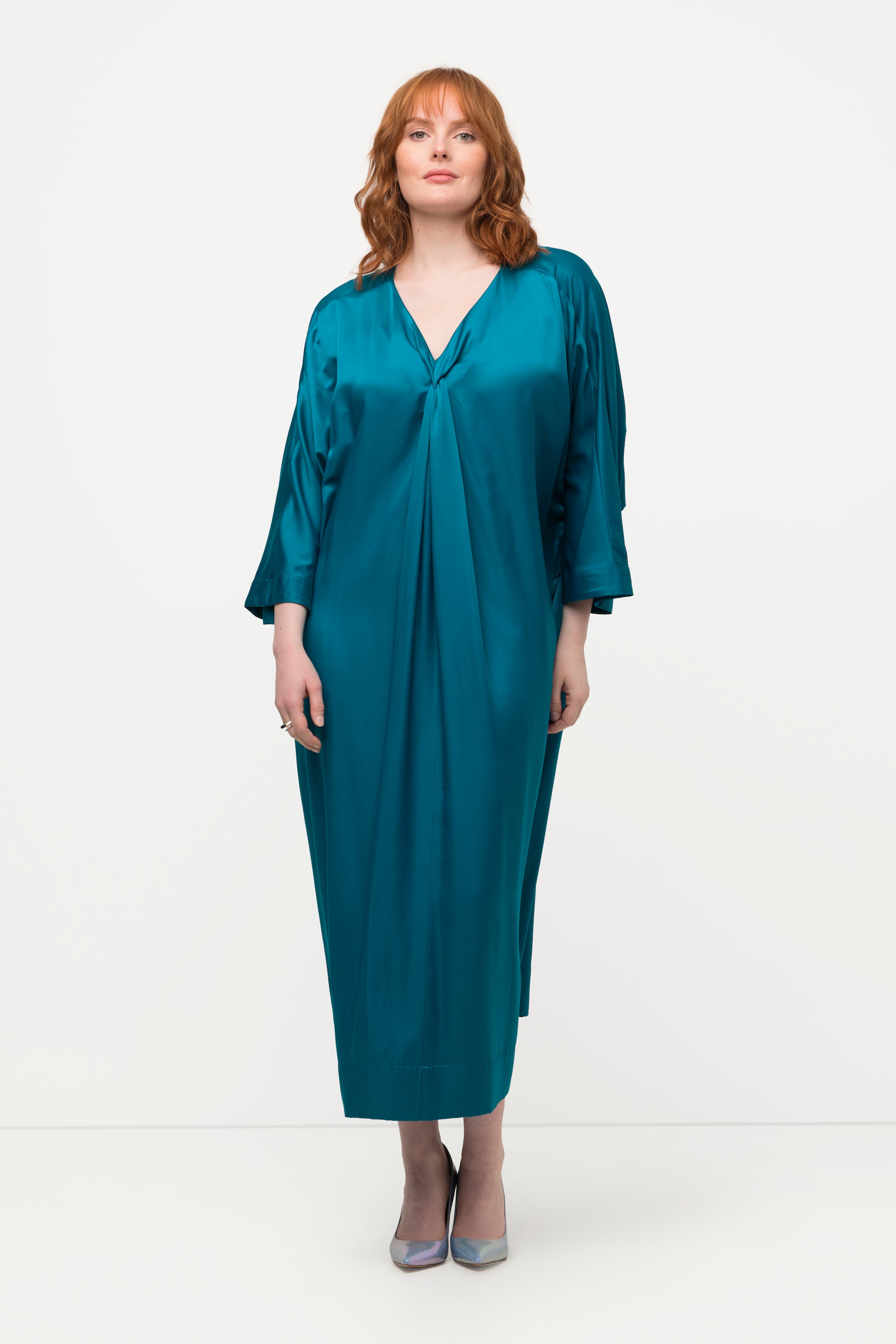 Robe midi en satin à col V, ULLA POPKEN