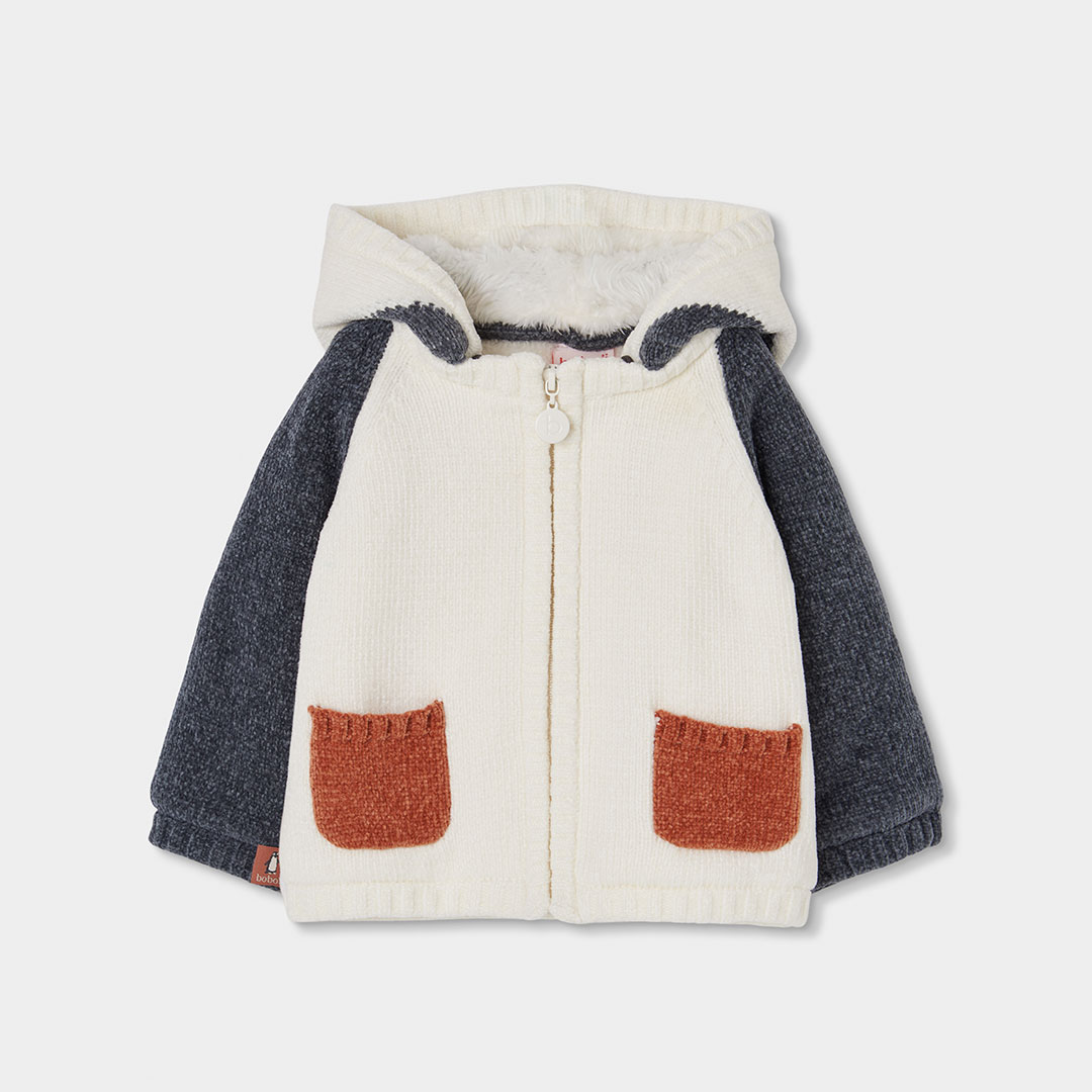 Veste bébé en maille à capuche combinée, BOBOLI