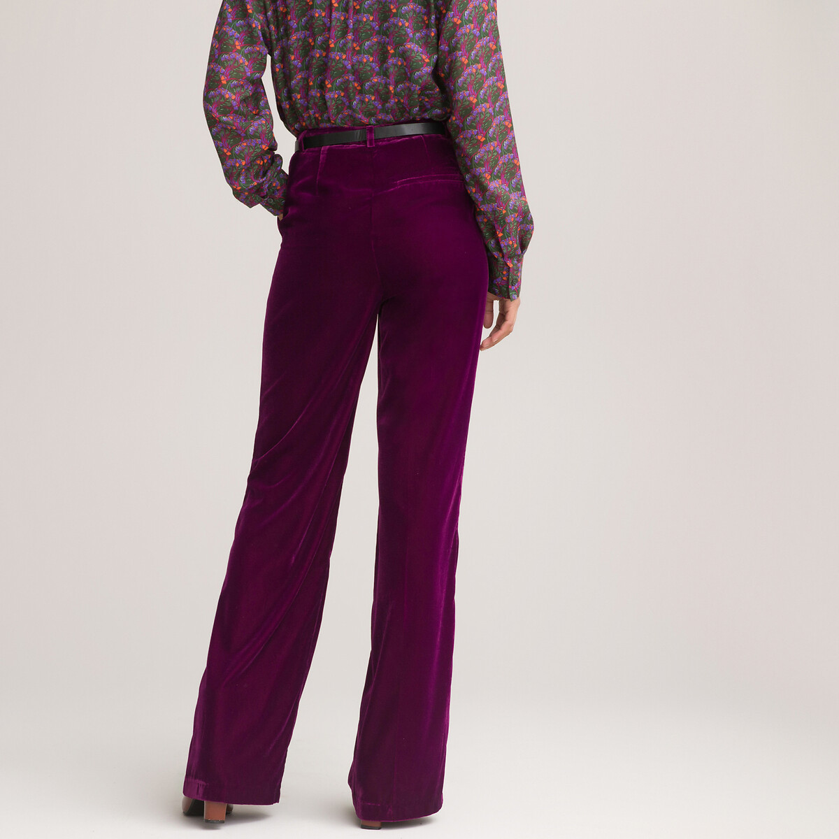 Straight panne velvet trousers, length 