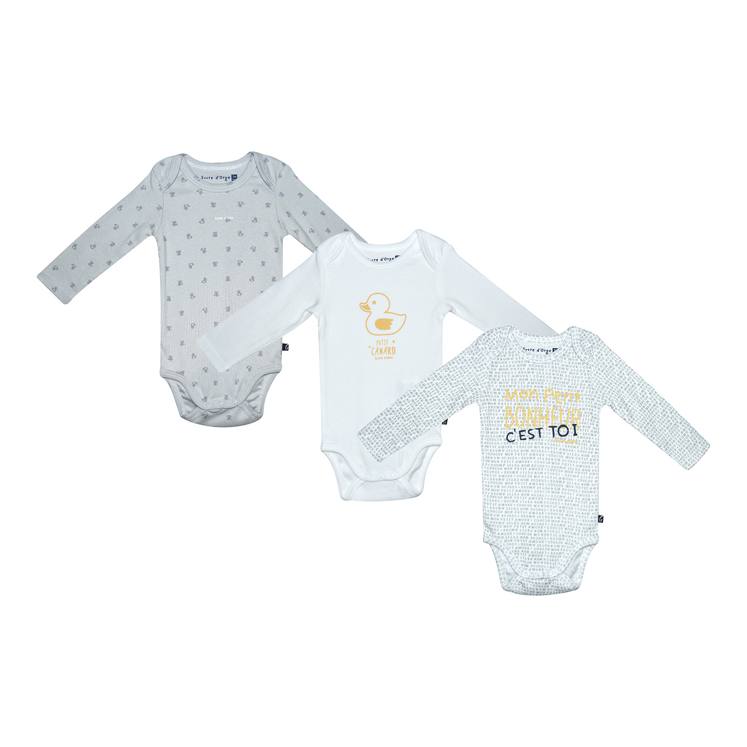 Lot de 3 bodies paulalex manches longues, SUCRE D'ORGE