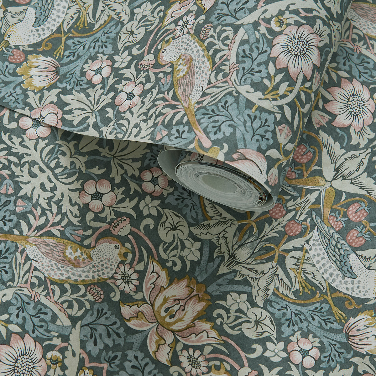 Strawberry Thief Slate/blush Wallpaper, WILLIAM MORRIS BY CLARKE & CLARKE