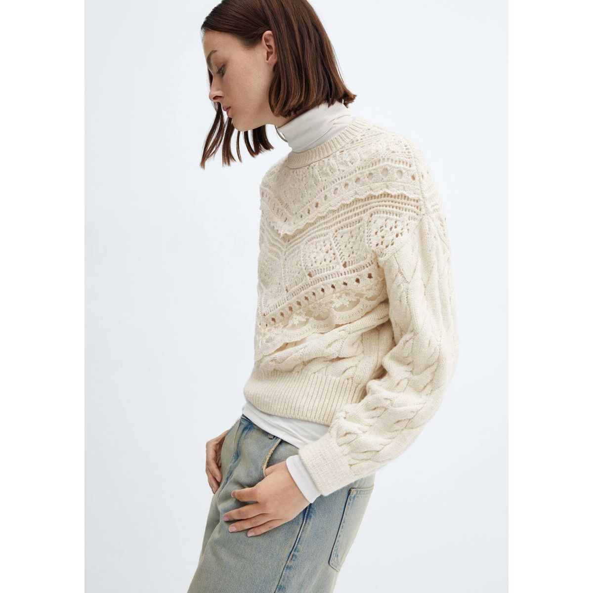Pull over maille d tails ajour s cru Mango La Redoute