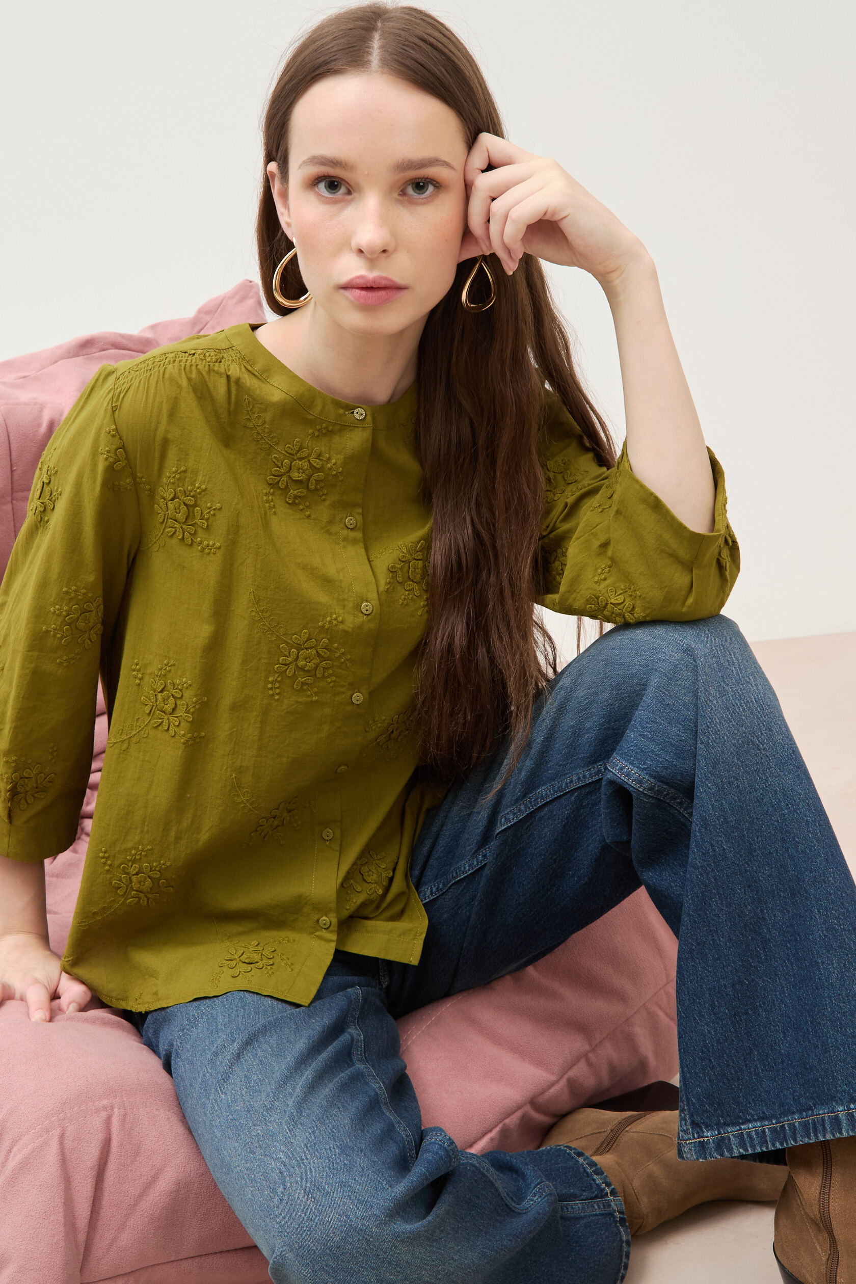 Chemise en coton manches 3/4, BONOBO