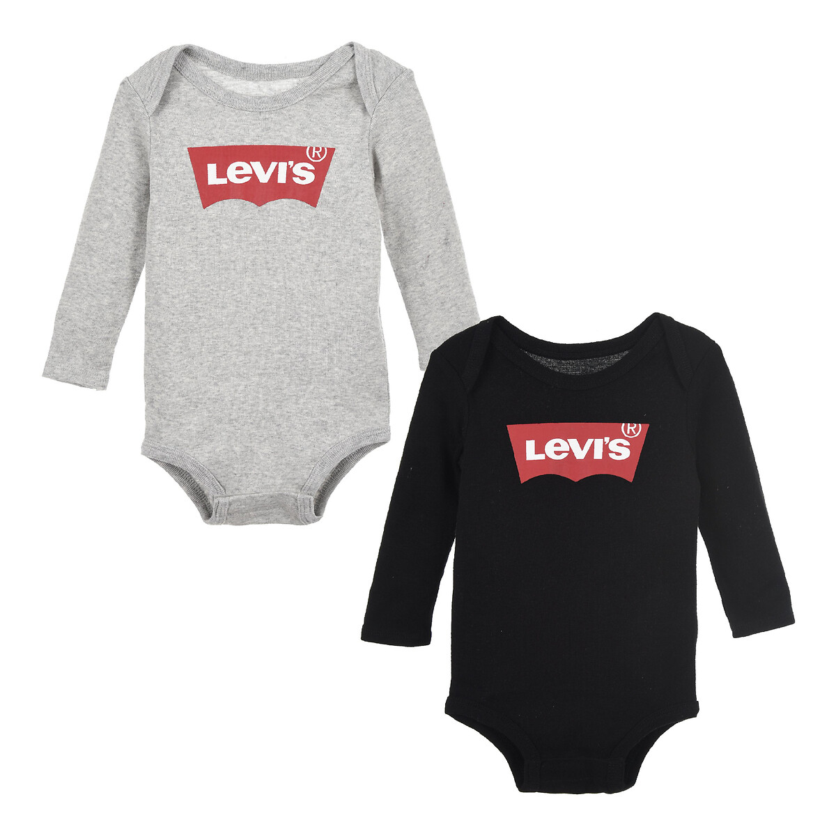 Pack of 2 Bodysuits with Logo Print and Long Sleeves in Cotton