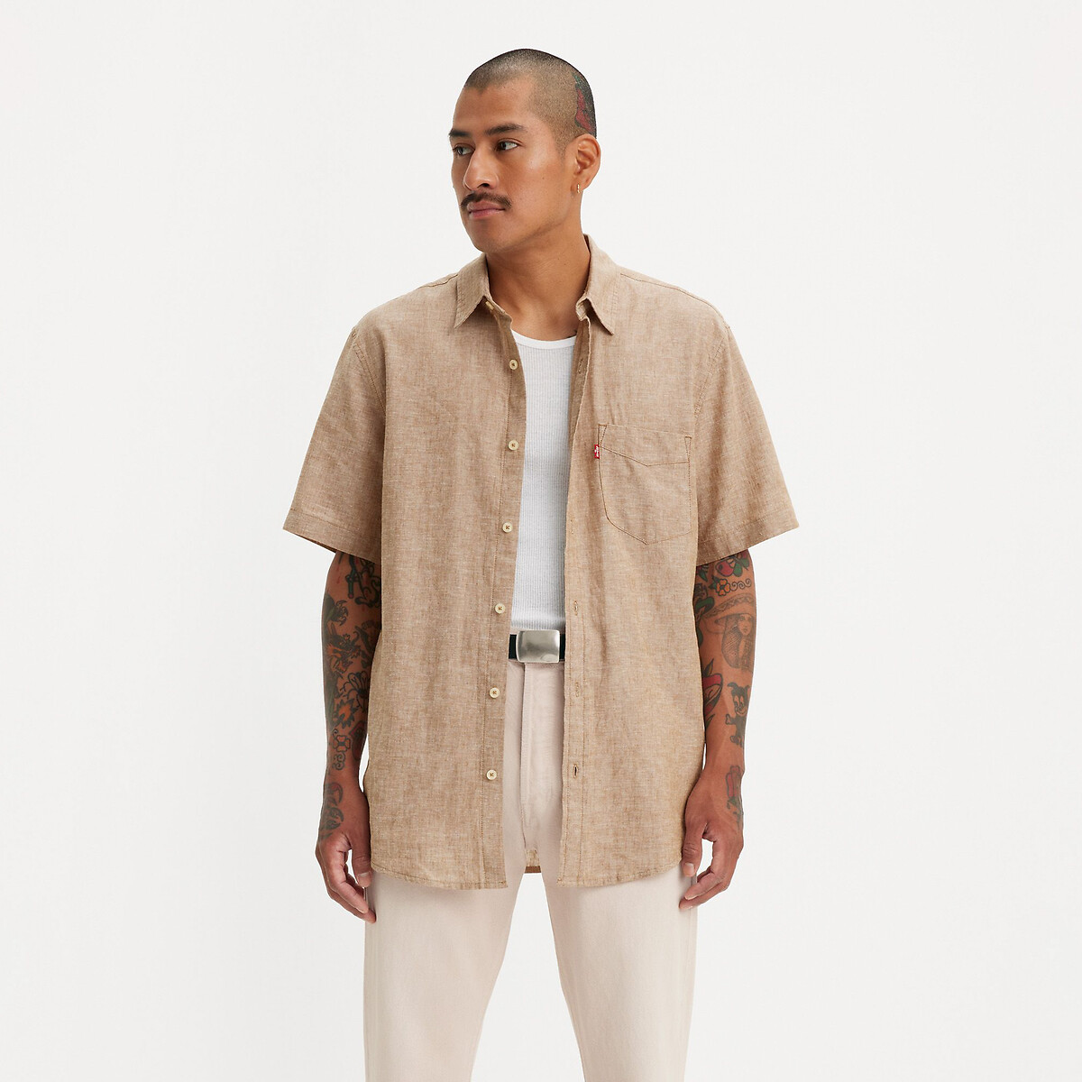 Image of Linen/Cotton Shirt with Short Sleeves