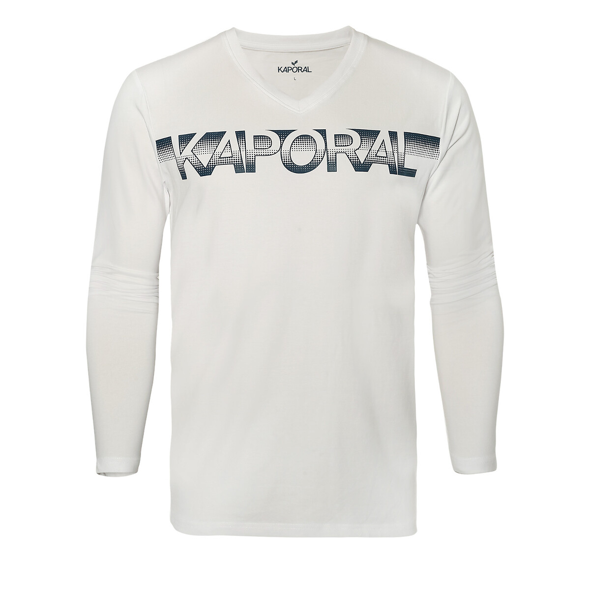 Bazil Logo Print T-Shirt in Cotton with Long Sleeves and V-Neck
