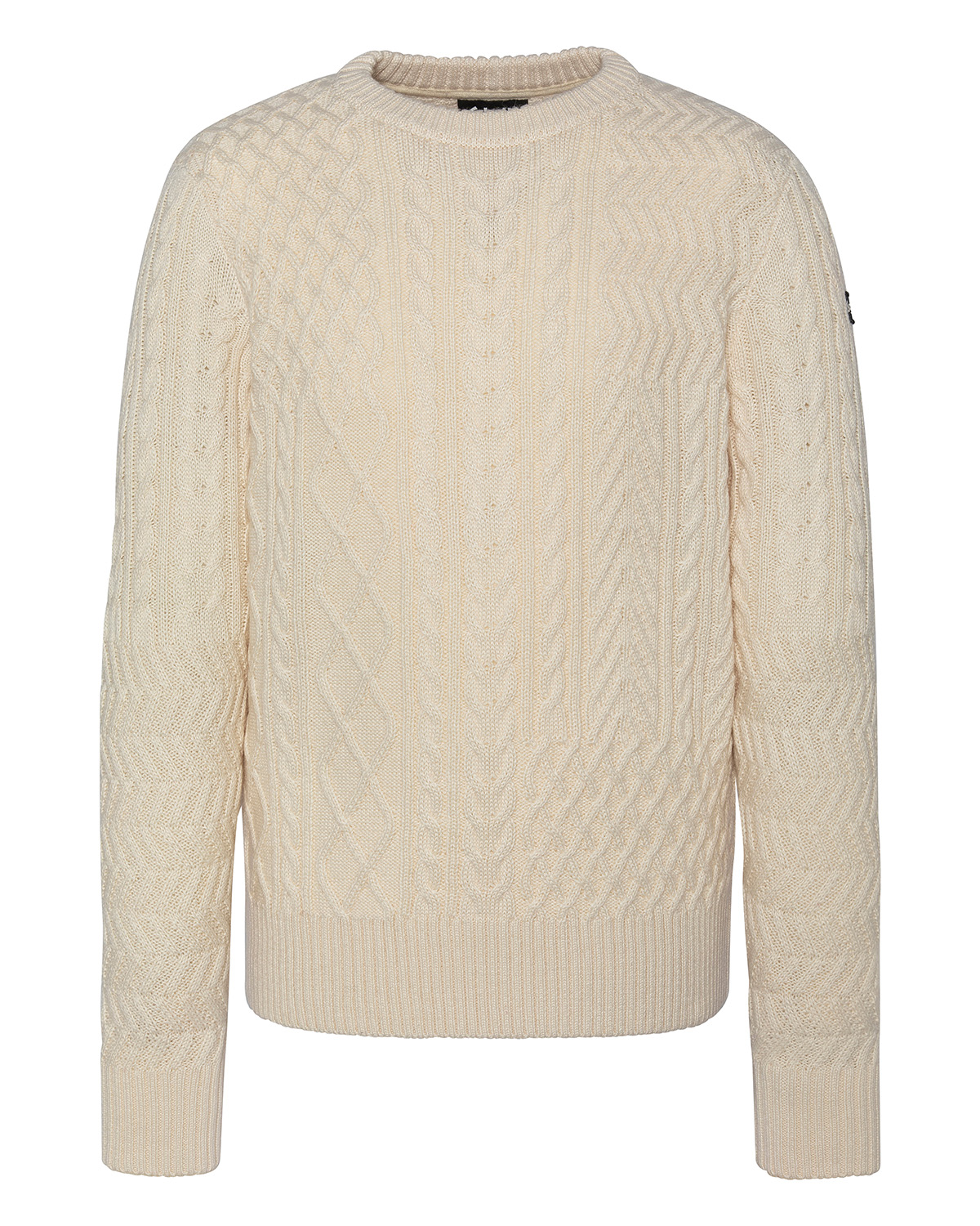 Pull col rond noir, maille torsadée, SCHOTT