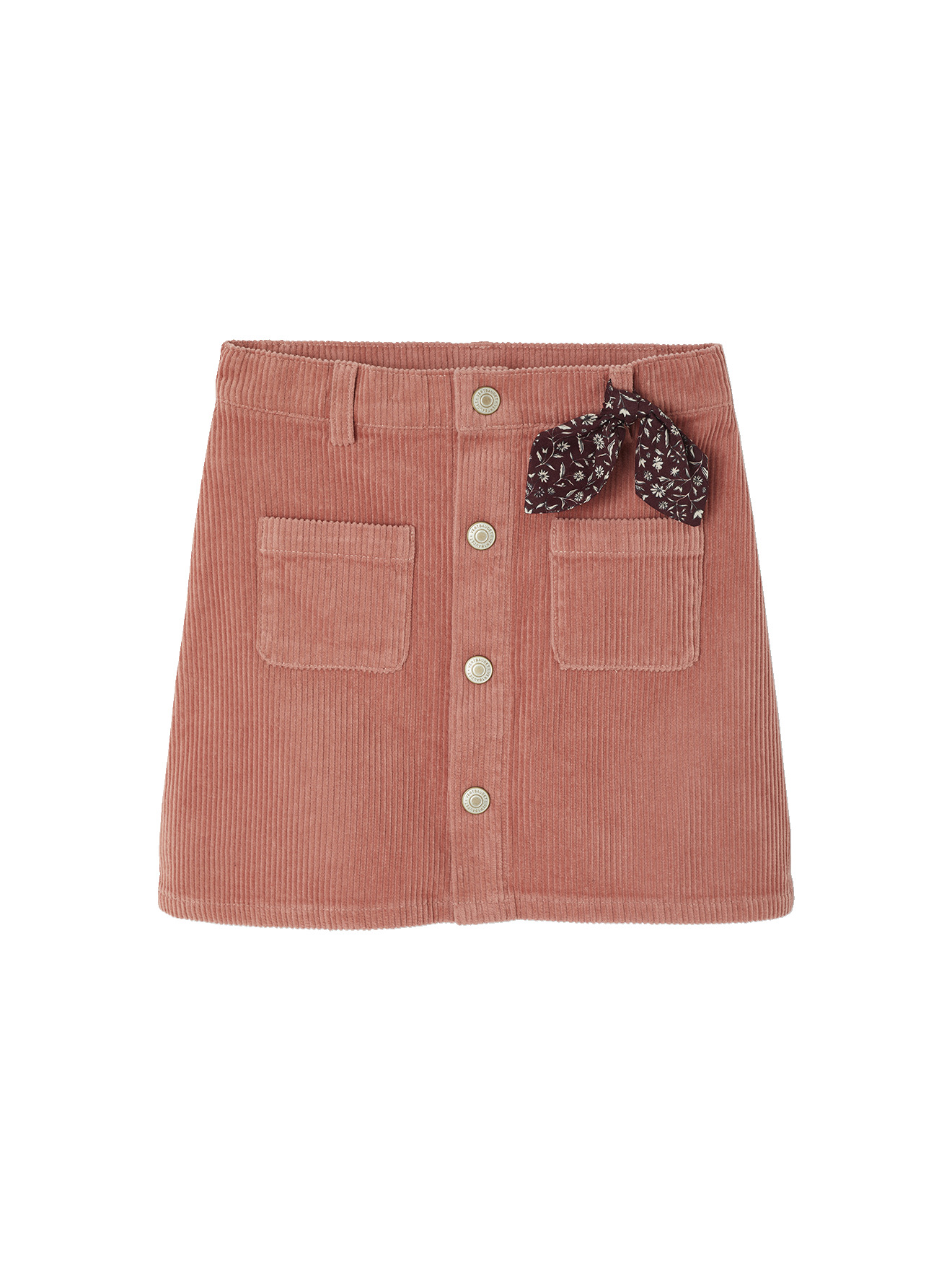Jupe boutonnée en velours avec nouette fantaisie, VERTBAUDET