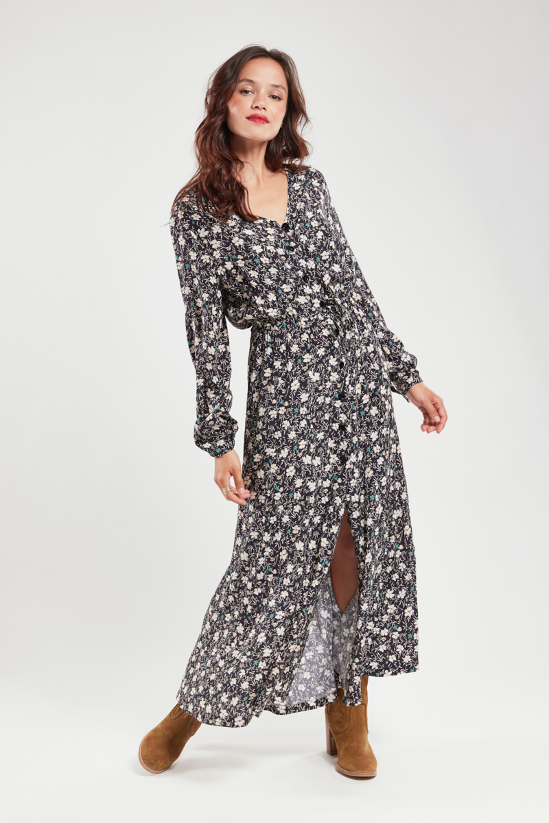 Robe longue fleurie en cupro, ARMOR-LUX