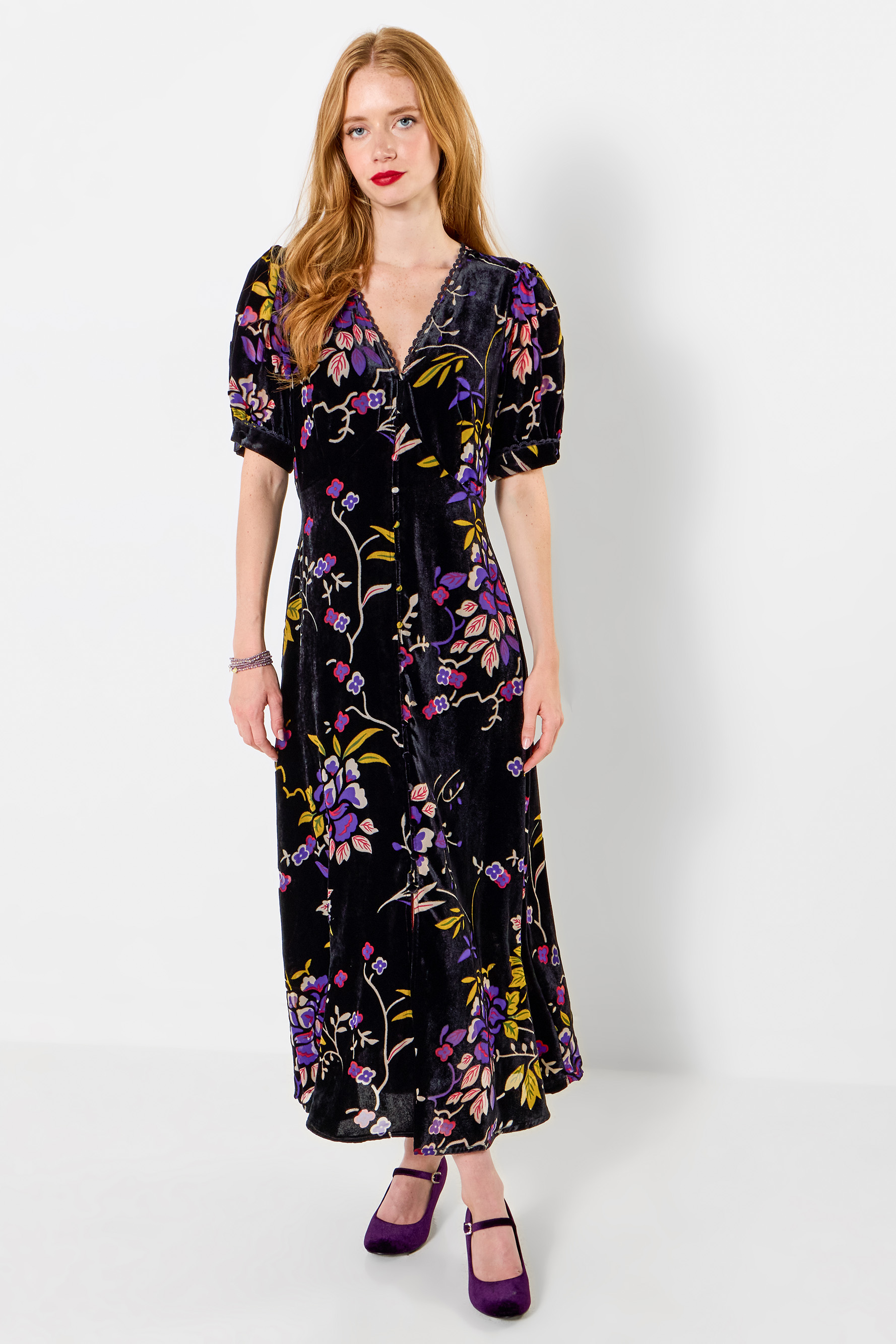 Ravissante Robe Boutonnée en Velours Dévoré, JOE BROWNS