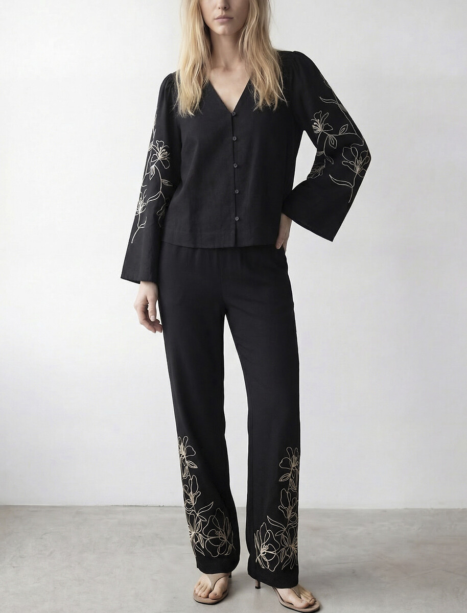 Pantalon large brodé, VILA