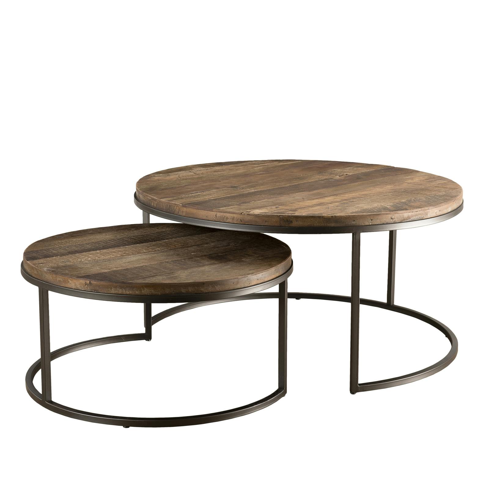 Table basse gigogne ronde en teck recyclé style contemporain industriel SWING (2 pièces), PIER IMPORT