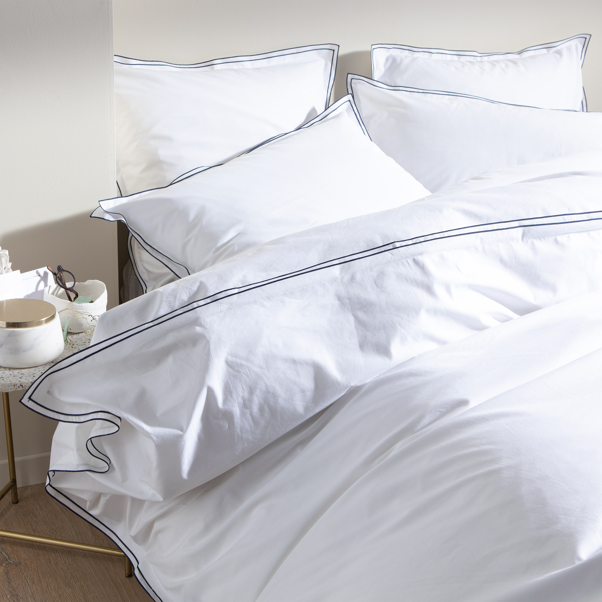 Housse de couette en percale de coton, SIMPLICITÉ CHIC, BLANC CERISE