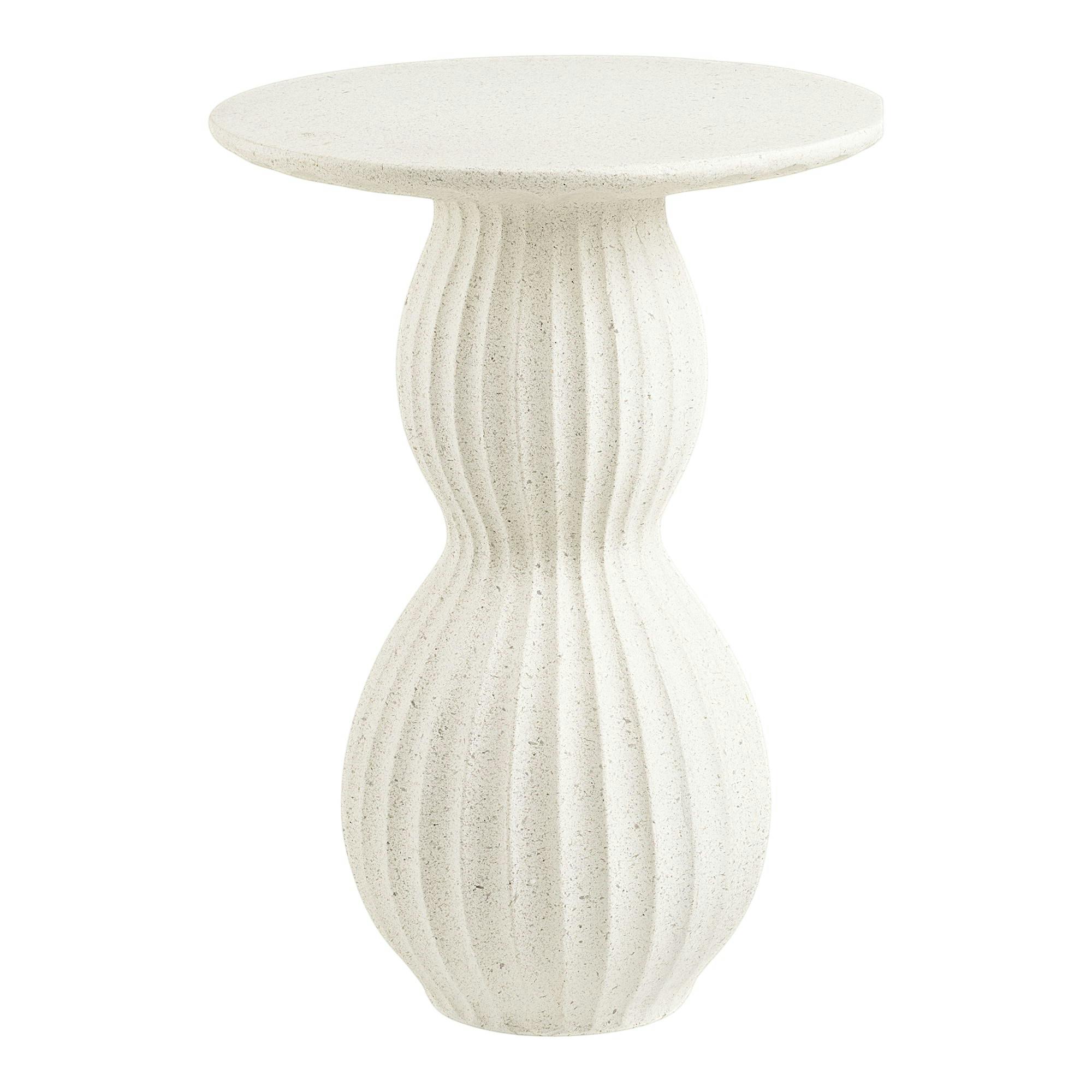 Bout de canapé blanc en fibre d'argile design sablier TULUM, PIER IMPORT