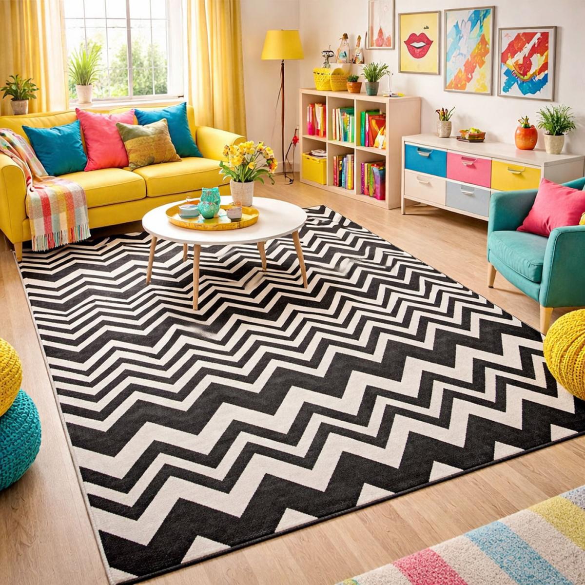 Tapis chambre tissé motif géométrique LYN1 VAGUES, UN AMOUR DE TAPIS