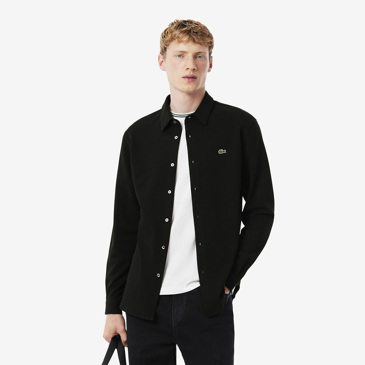 Chemise slim fit en coton piqué, LACOSTE