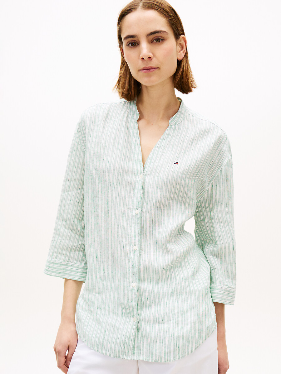 Blouse en lin col v, manches 3/4, TOMMY HILFIGER