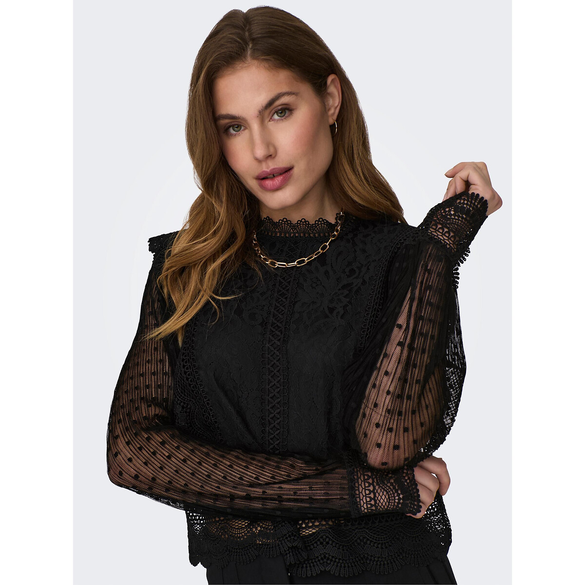 Blouse col montant dentelle La Redoute