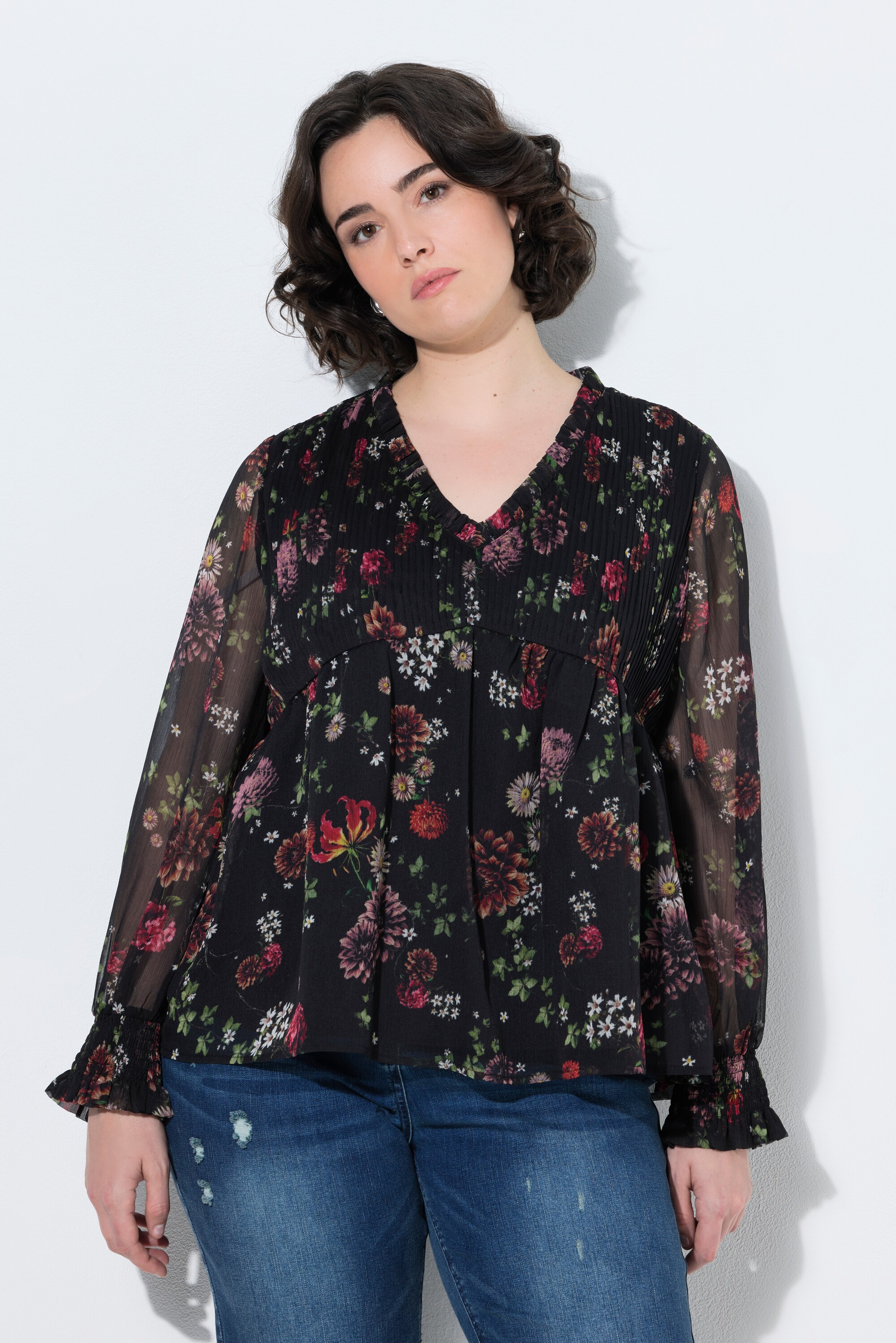 Blouse en mousseline à fleurs, coupe évasée, ULLA POPKEN