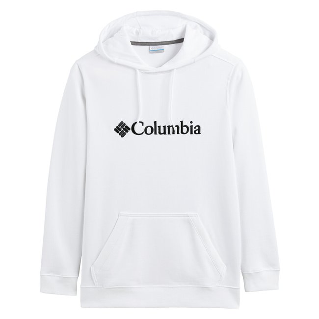 Basic Logo Print Hoodie in Cotton Mix, white with print, COLUMBIA
