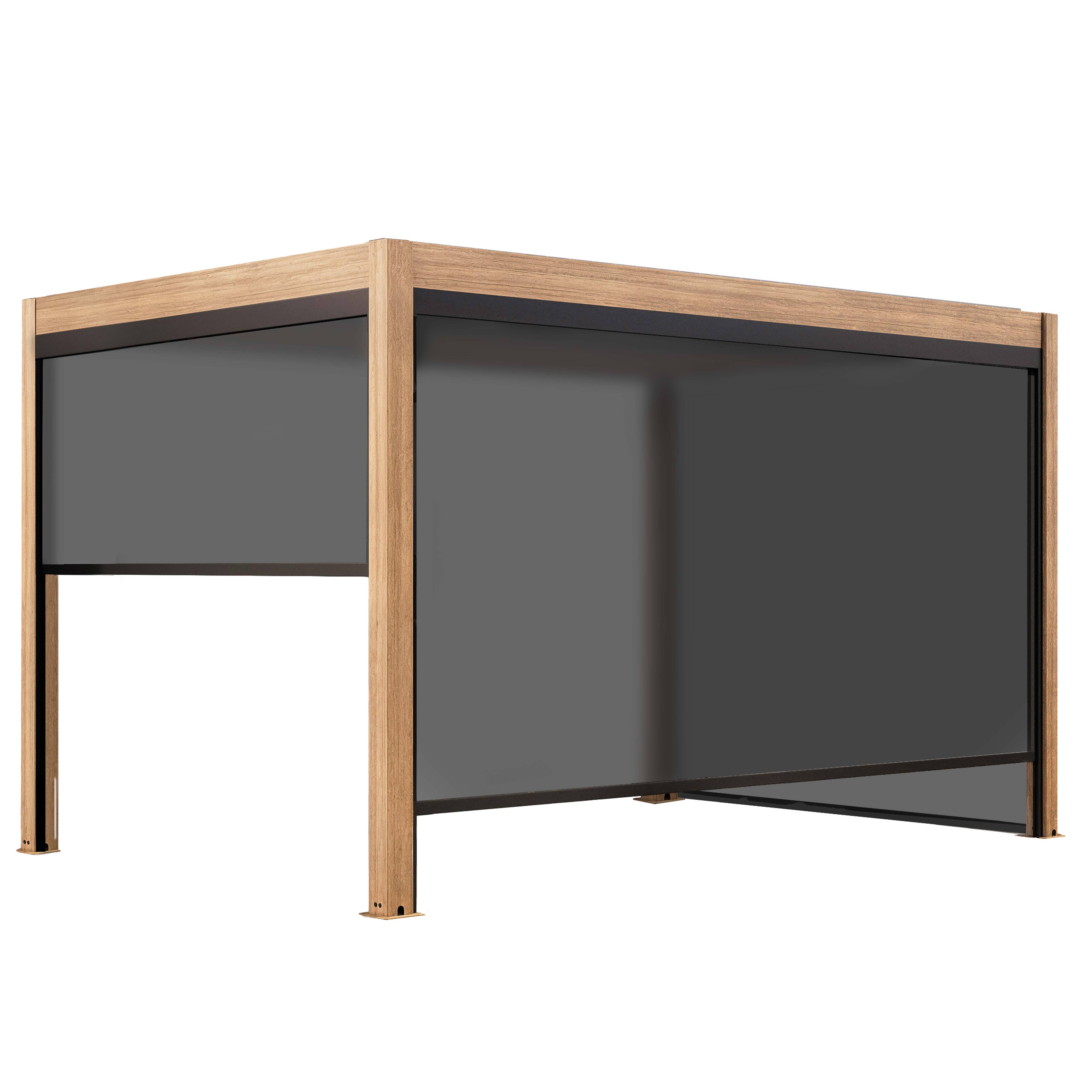 Pergola bioclimatique autoportée motorisée éclairée 3x4m et 3 stores, OVIALA