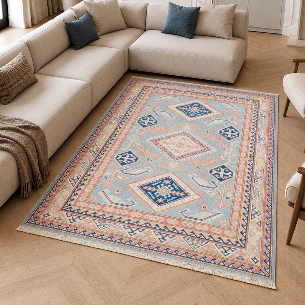 Tapis salon géométrique, noué main en laine, KAZAK CO 68, UN AMOUR DE TAPIS