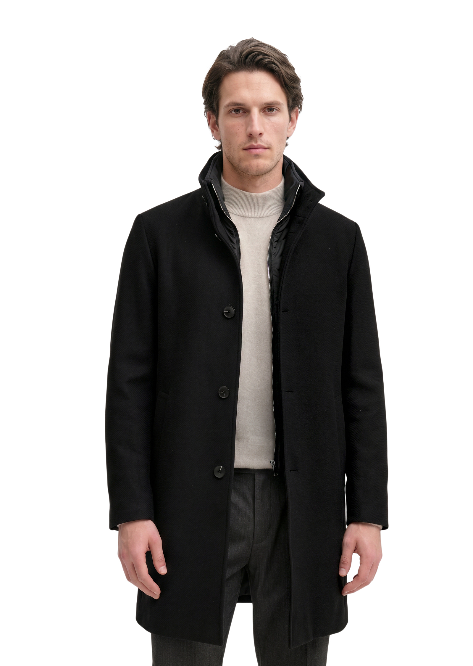 Manteau en laine à col montant, coupe regular avec pare-brise amovible, MARC O'POLO