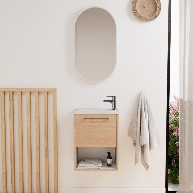 Ensemble lave-mains avec niche, robinet et miroir ovale NIKA, MOB IN