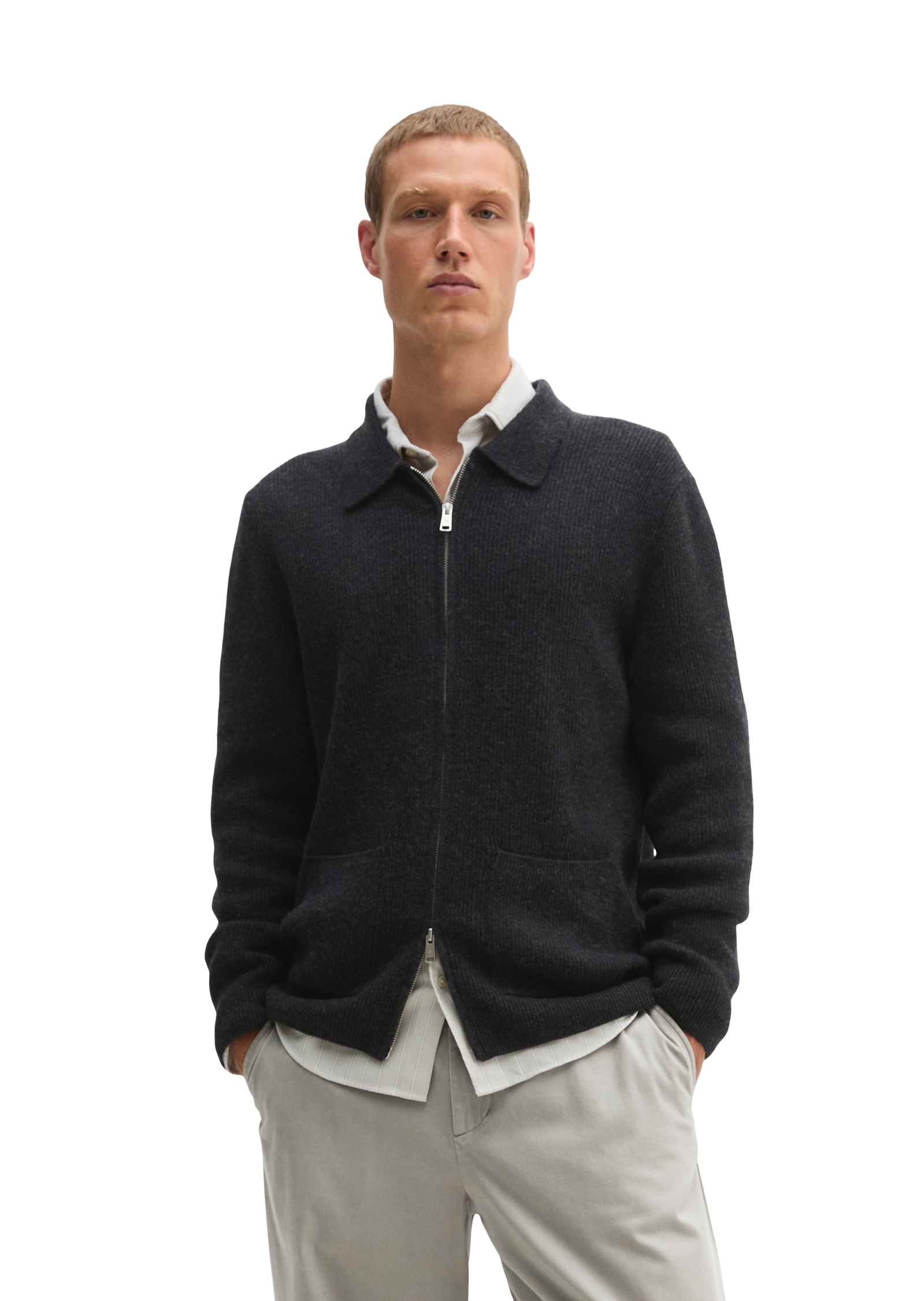 Cardigan en tweed, coupe regular en mélange de laine de mouton douce, MARC O'POLO