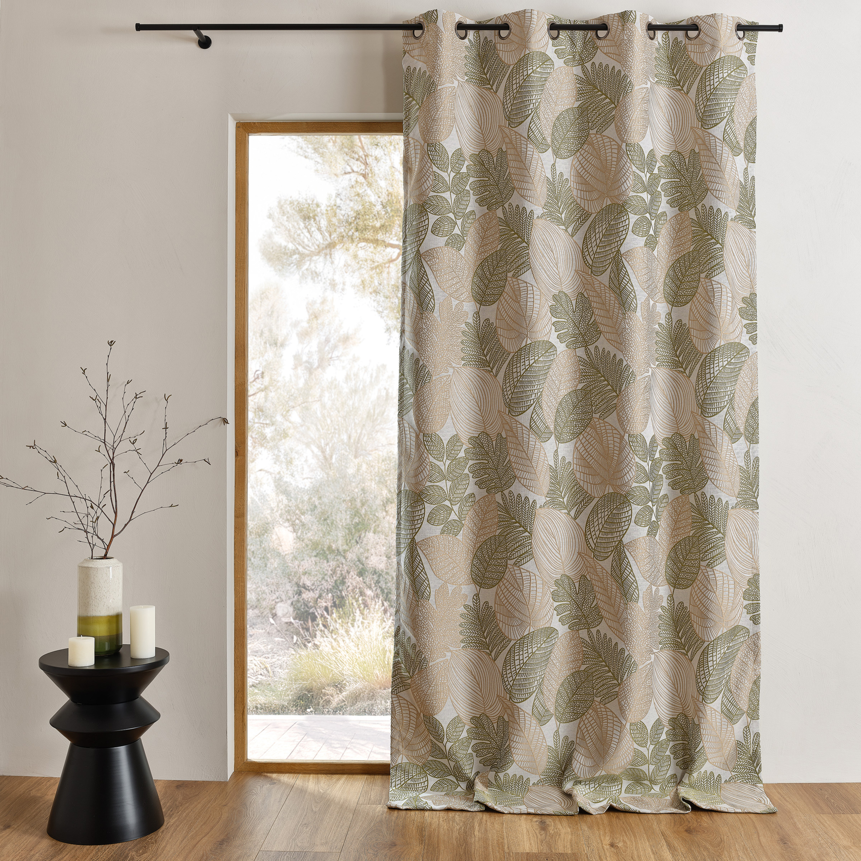 Rideau jacquard en poly-coton à motifs feuilles - QABANE, HOME MAISON