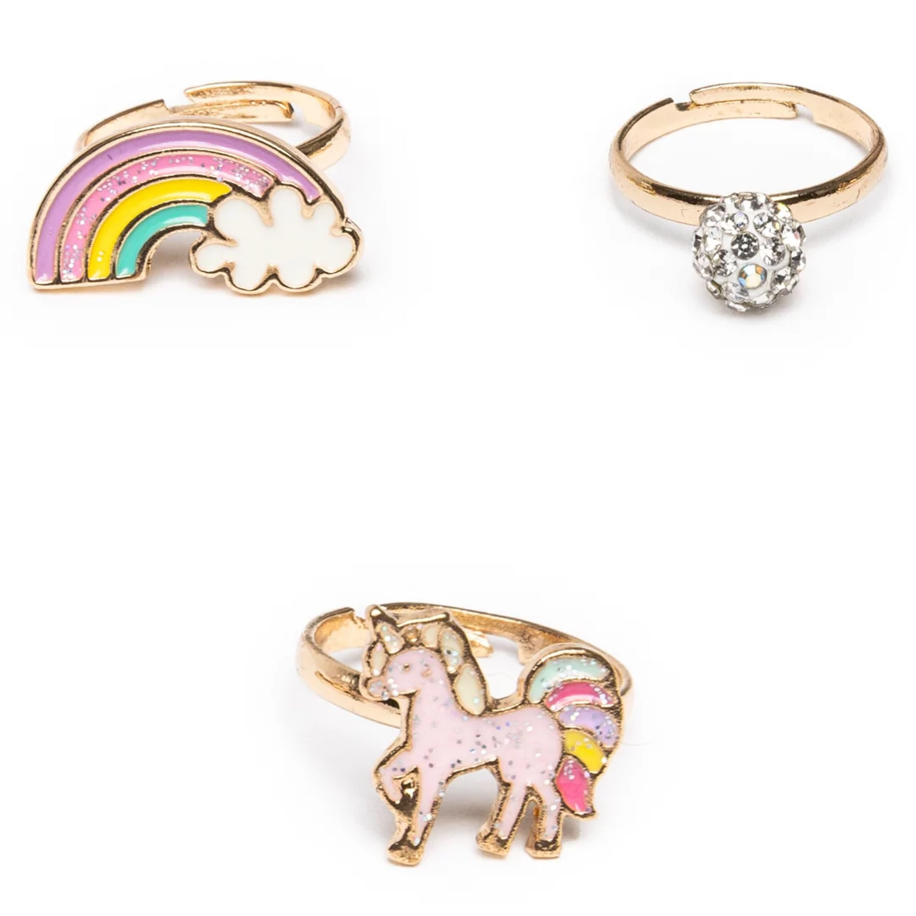 Set de 3 bagues ajustables Licorne & Arc en ciel, GREAT PRETENDERS