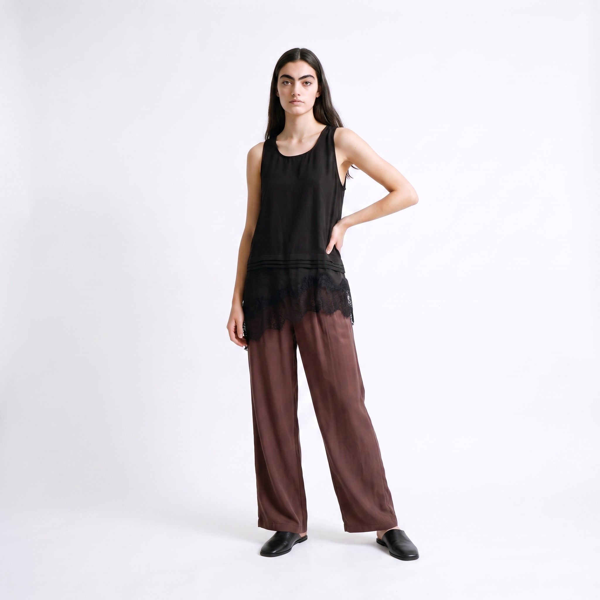 Top femme fluide sans manches ourlet dentelle ALONA, ARTLOVE
