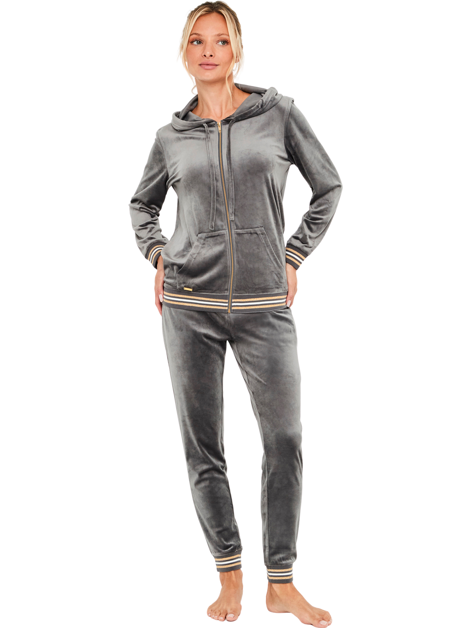 Pyjama pantalon veste zippée à capuche Velvet Glow, SELMARK