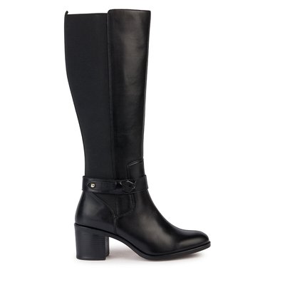 New Asheel Knee-High Boots with Block Heel in Leather GEOX