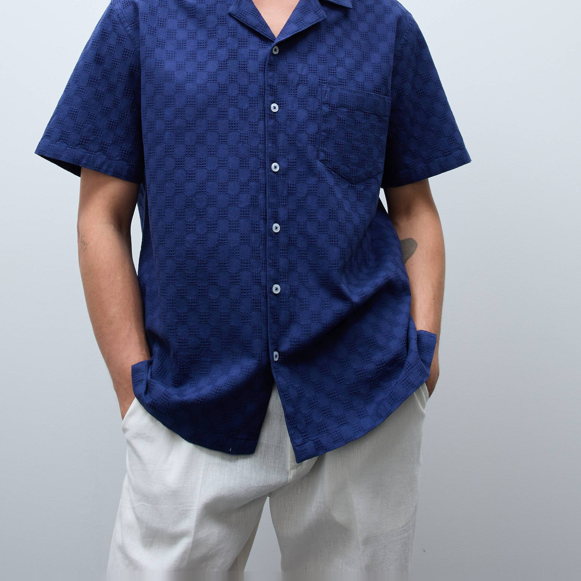 Chemise manches courtes brodés en coton, MONOPRIX