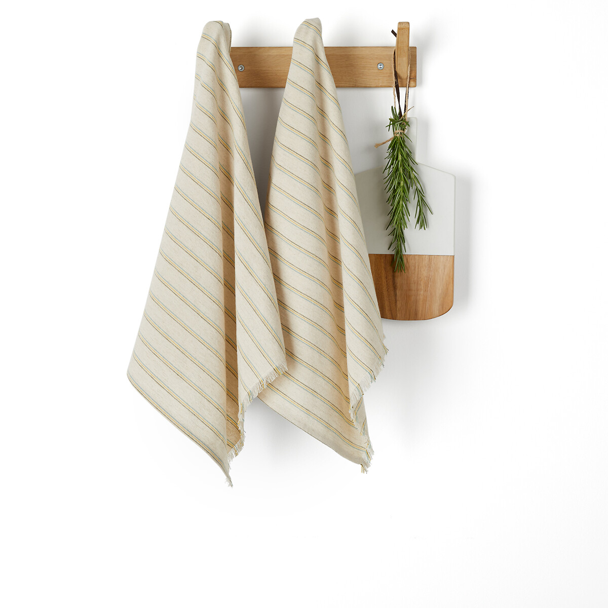 Set of 2 Lovnas Striped fringed Cotton & Linen Tea Towels