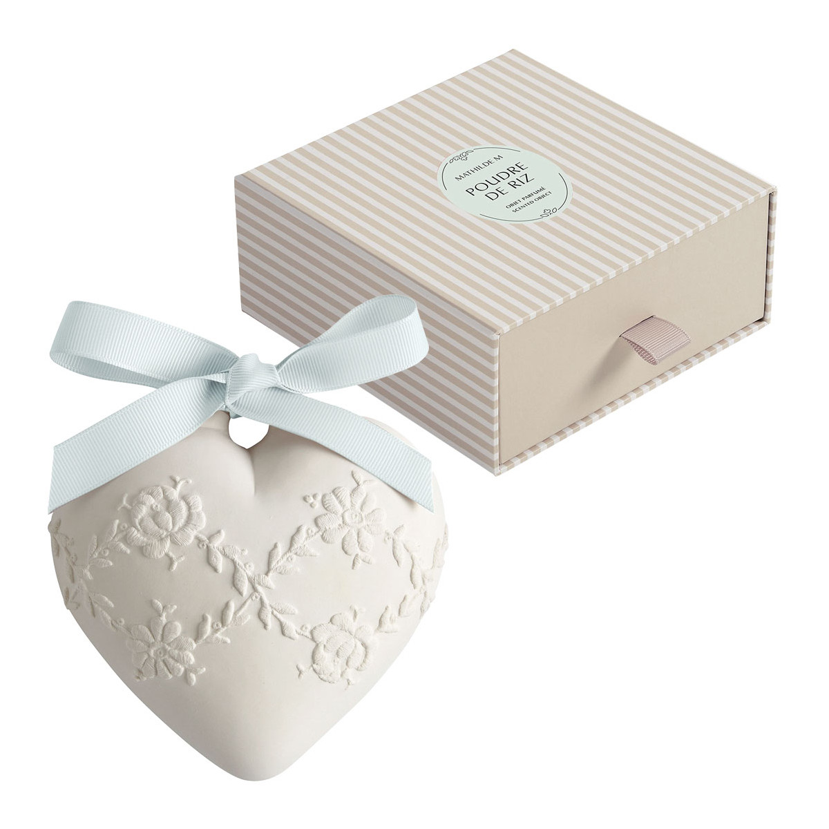 Décor parfumé Grand Cœur brodé - POUDRE DE RIZ, MATHILDE M
