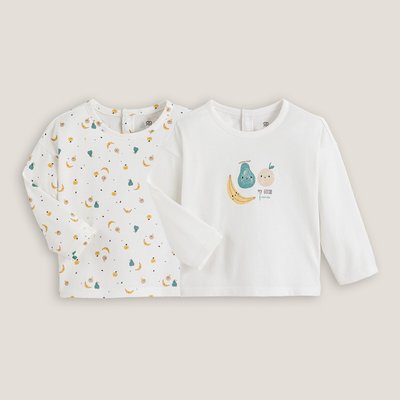 Pack of 2 T-Shirts in Printed Cotton with Long Sleeves LA REDOUTE COLLECTIONS